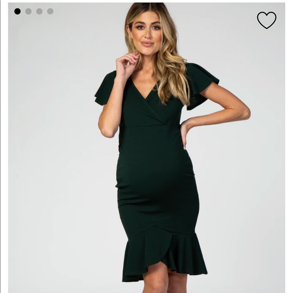 PinkBlush Forest Green Ruffle Accent Fitted Maternity Wrap Dress medium